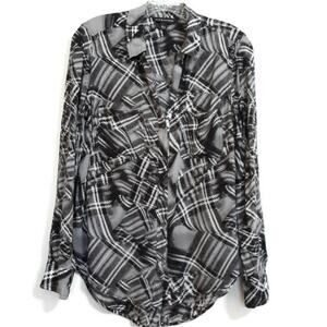 Rock & Republic button front gray plaid sz S soft!